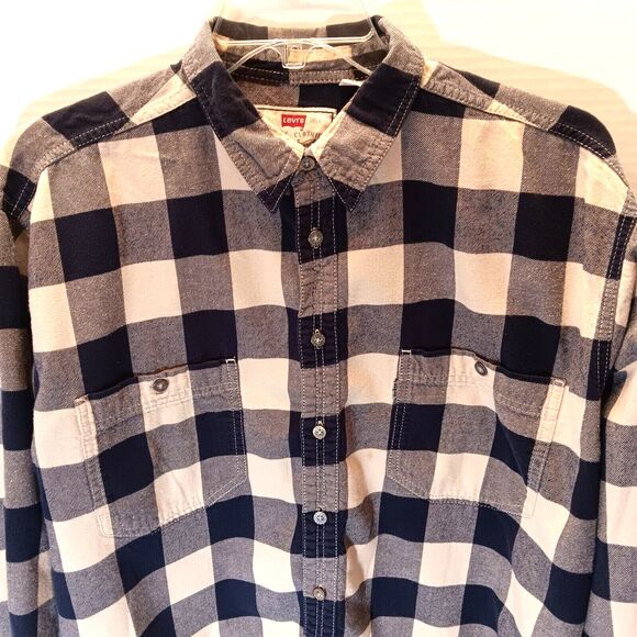 Levis Shirt Men XL Blue Beige Plaid Flannel Long Sleeve Western Rodeo Cowboy - Picture 4 of 9